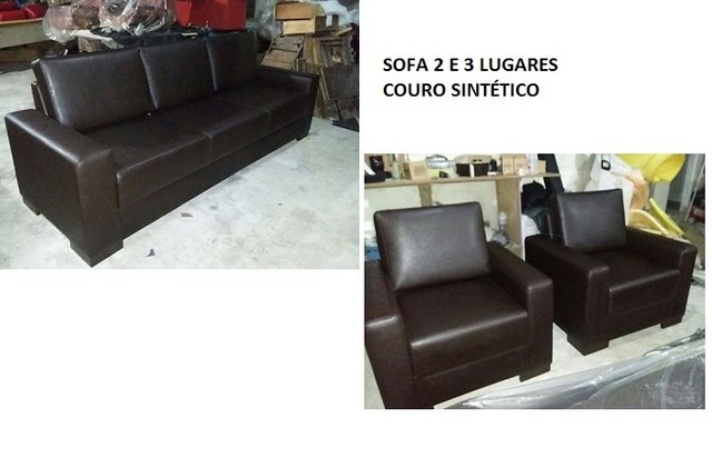 sofa 2 e 3 lugares em couro sintético, sofá 2 e 3 lugares