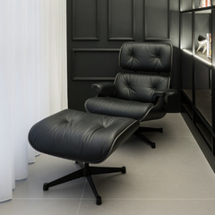 Sillon Miller Eames Lounge con Otomana Ecocuero Total Black