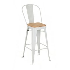 Banqueta Tolix con respaldo y Asiento de Madera Blanca