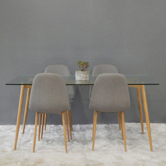 Mesa Tulip de Vidrio 120x80 + 4 Sillas Thames Tapizadas