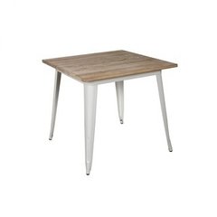 Mesa Tolix Blanca Tapa Madera 80x80