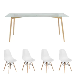 Mesa de Vidrio 120x80 + 4 sillas eames color BLANCO