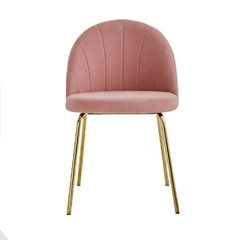 Silla Shell Tapizada en Pana Rosa con pata dorada