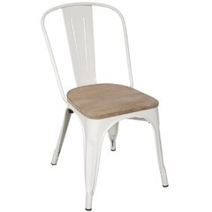 Silla Tolix Blanca con Asiento de Madera