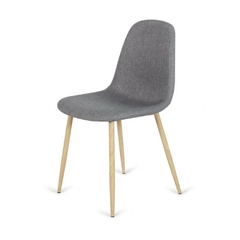 Silla New Eames Tapizada Lino Gris Pata Simil Madera