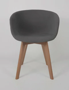 Sillón Tulip Tapizado Gris Pata Madera
