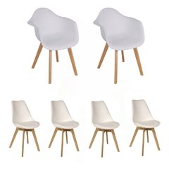4 Sillas Tulip con almohadon + 2 Sillones Tulip
