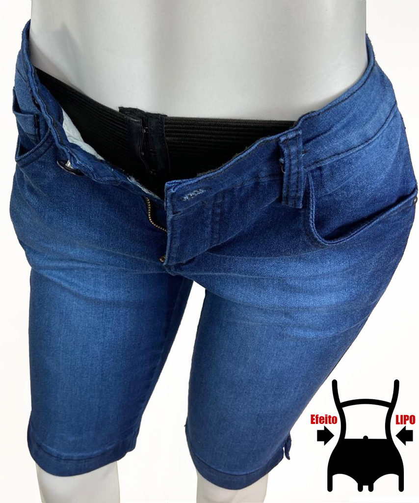 Bermuda Jeans Feminina Cintura Alta Cinta Modeladora Plus