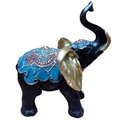elefante preto pintura colorida em resina 20x30cm