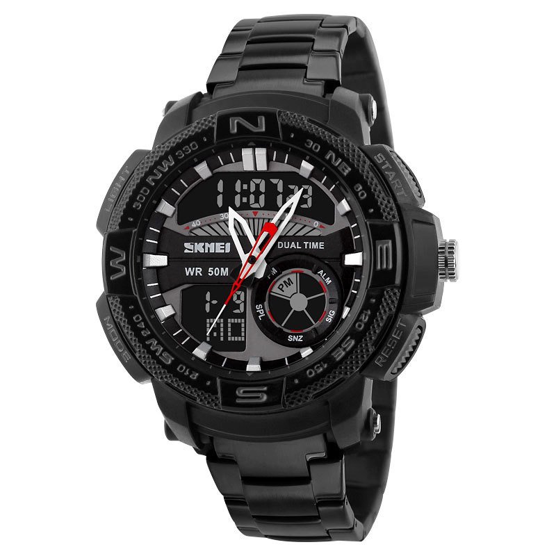 Reloj Ana-Digi de Hombre Malla Acero SKMEI 1121 Negro
