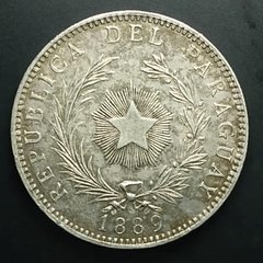 1 Peso Paraguay 1889 Prata AU (SOB/FC)