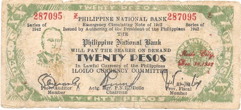BILLETE DE FILIPINAS , 20 PESOS , AÑO 1942