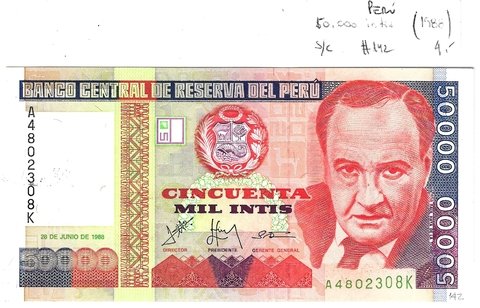 PERÚ 1988, 50.000 INTIS, S.C