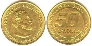 MONEDA DE 50 CENTAVOS "Gral. Martín Miguel de Güemes "