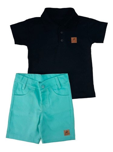 conjunto camisa polo preta bermuda tifany