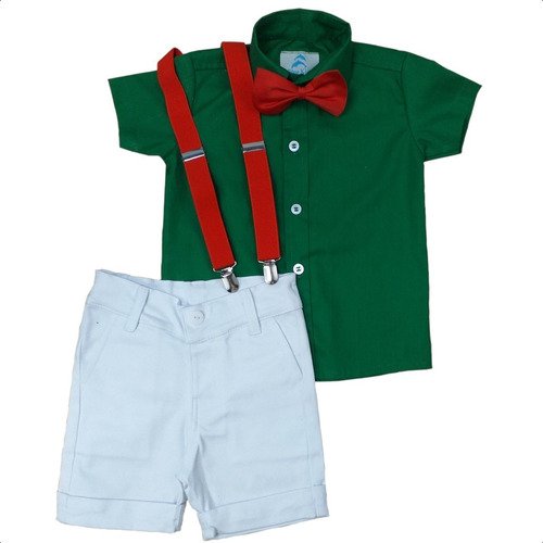 conjunto infantil com camisa verde e bermuda branca