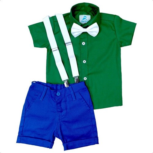 roupa social infantil menino com camisa verde e bermuda branca
