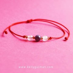 Pulsera de hilo rojo de amatista y cuarzo rosado
