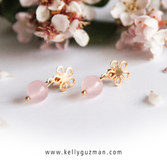 Aretes en oro golfie con Cuarzo Rosado