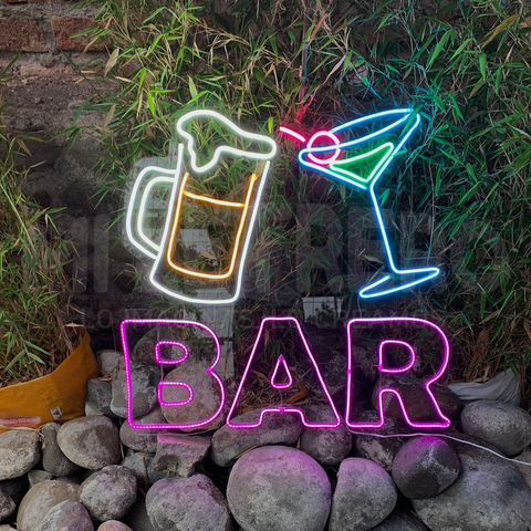 Letrero Luminoso Neon Bar Copa de Martini y Chop Led Flexible Bar