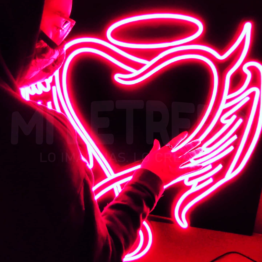 Letrero Luminoso Neon Led Angel Wings Diablita Bar Karaoke