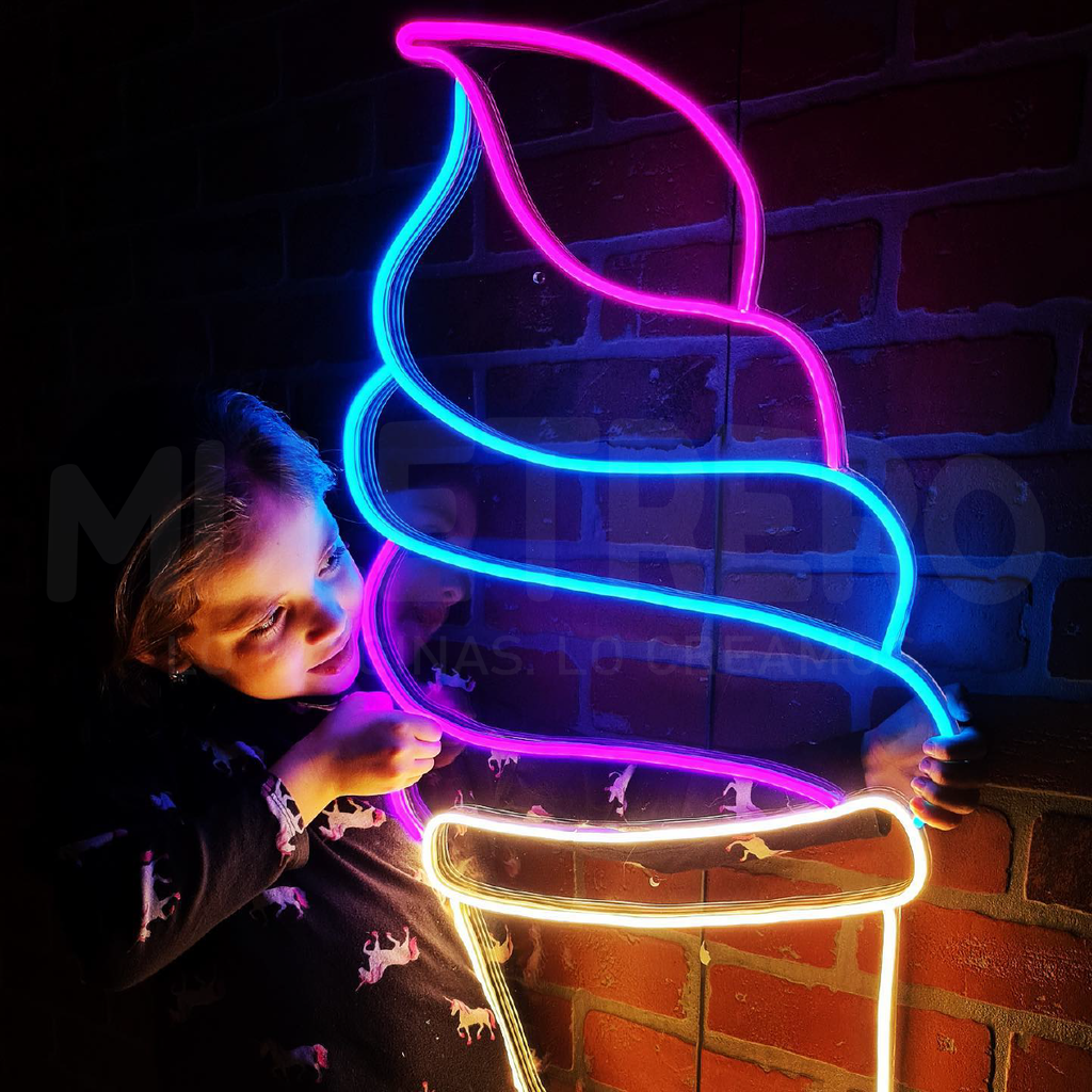 Letrero Luminoso En Neon Led Helados Artesanales Ice Cream