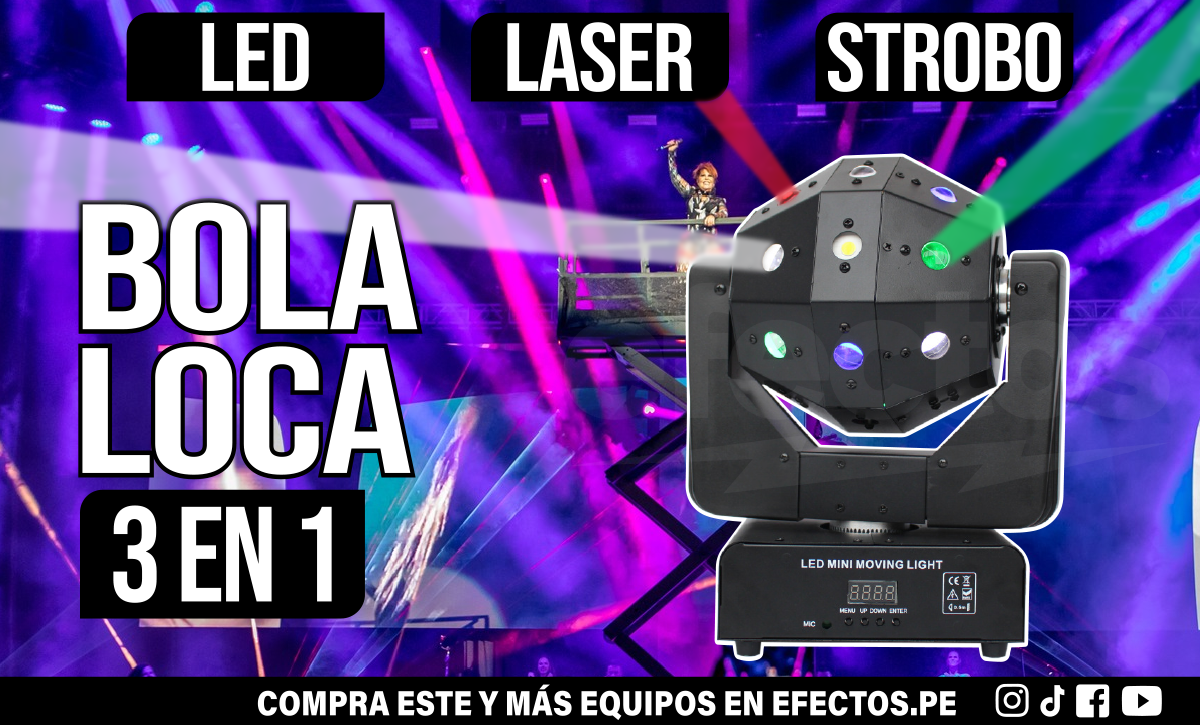 Cabeza Móvil Bola Loca 3 en 1 LED Láser Cortadora DMX Luces Fiesta