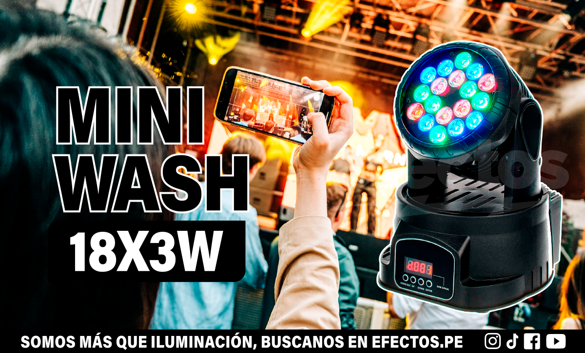 Mini Cabeza Wash 18x3W LED RGBW Dmx DJ Disco Bar