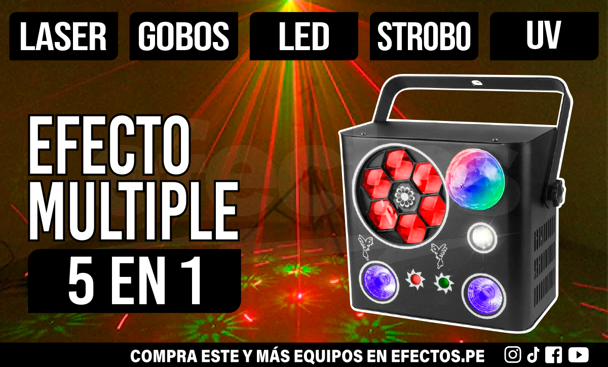 Luces para discotecas Efecto 5 en 1 LED Láser Gobos UV Cortadora  Disco Bar