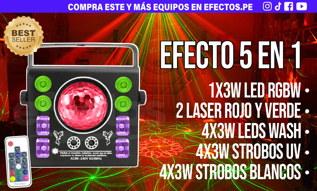 Efecto 5 en 1 LED Laser Strobo UV Wash Luces para Fiestas