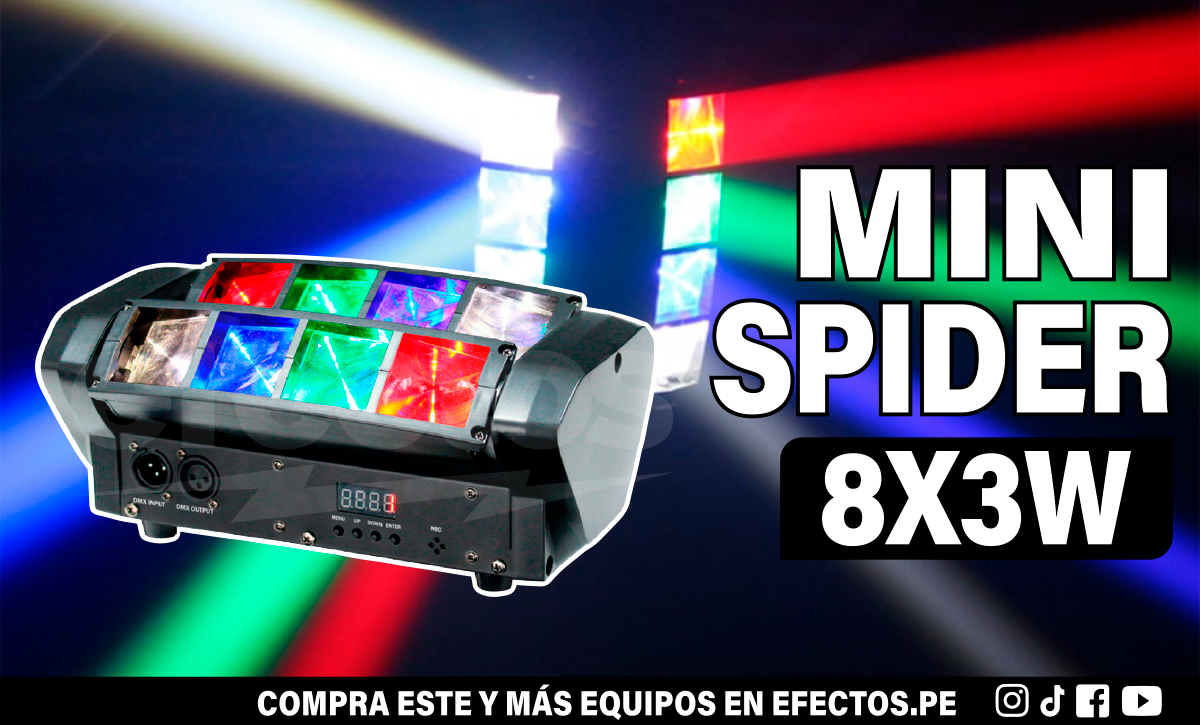 Mini Spider 8x3W RGBW LED Dmx DJ Luces para karaoke, bar disco