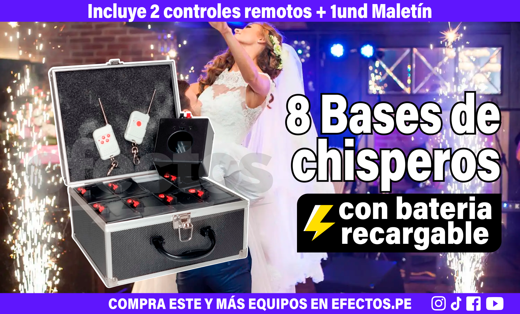 Base de 8 Chisperos Electrónicos para Chispa Fría para Matrimonios