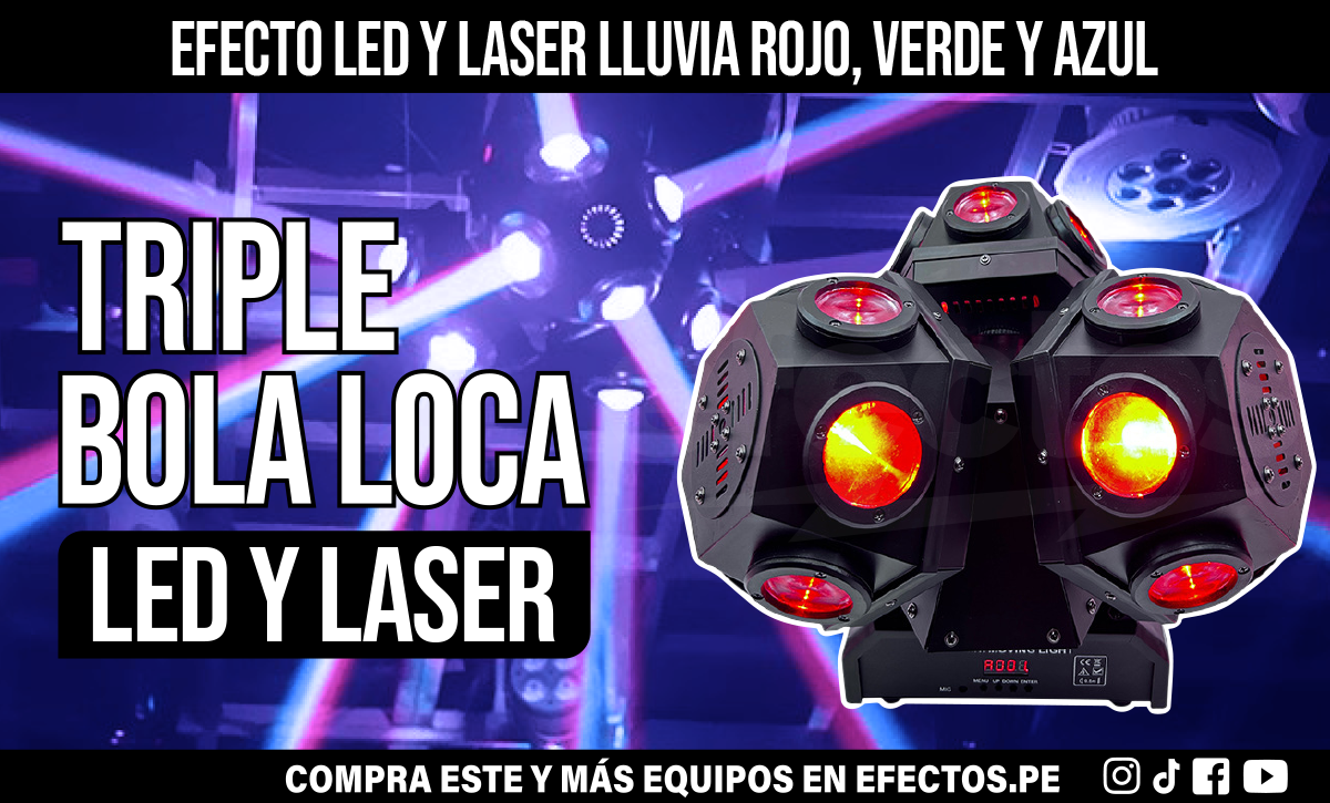 Triple Bola Loca 3 en 1 LED Láser Strobo Luces para Fiestas DJ Dmx