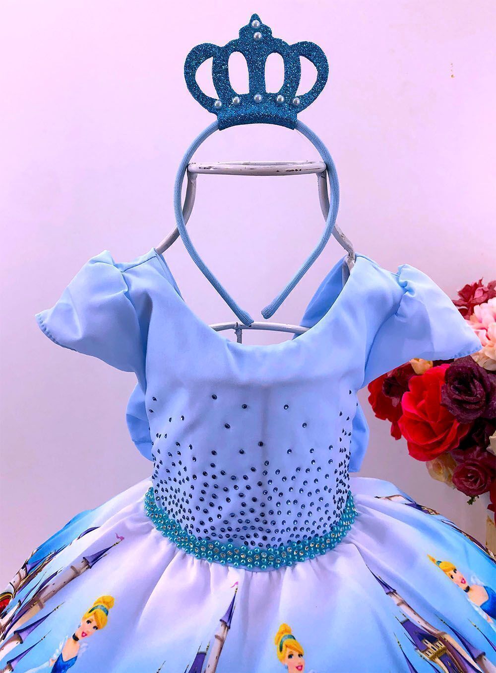 Vestido de Festa Infantil Temático Cinderela Luxo Feminino