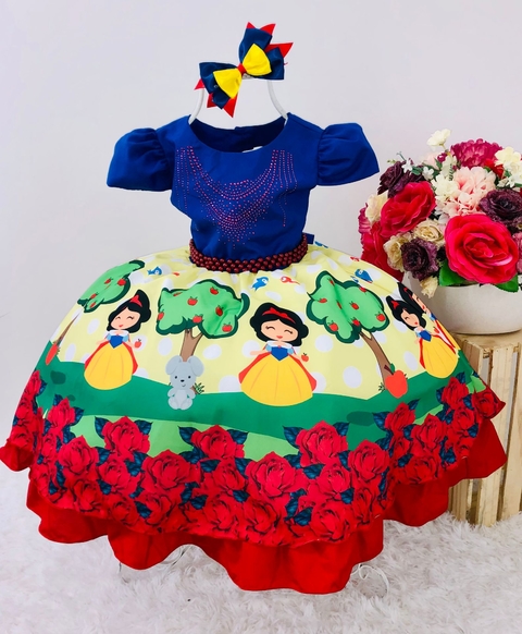 Vestido Infantil Frozen e Olaf Princesas Broche de Laço - Fabuloso Ateliê