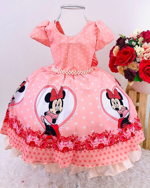 Vestido Infantil Barbie Luxo Rosa Com Cinto de Pérolas - Roupa