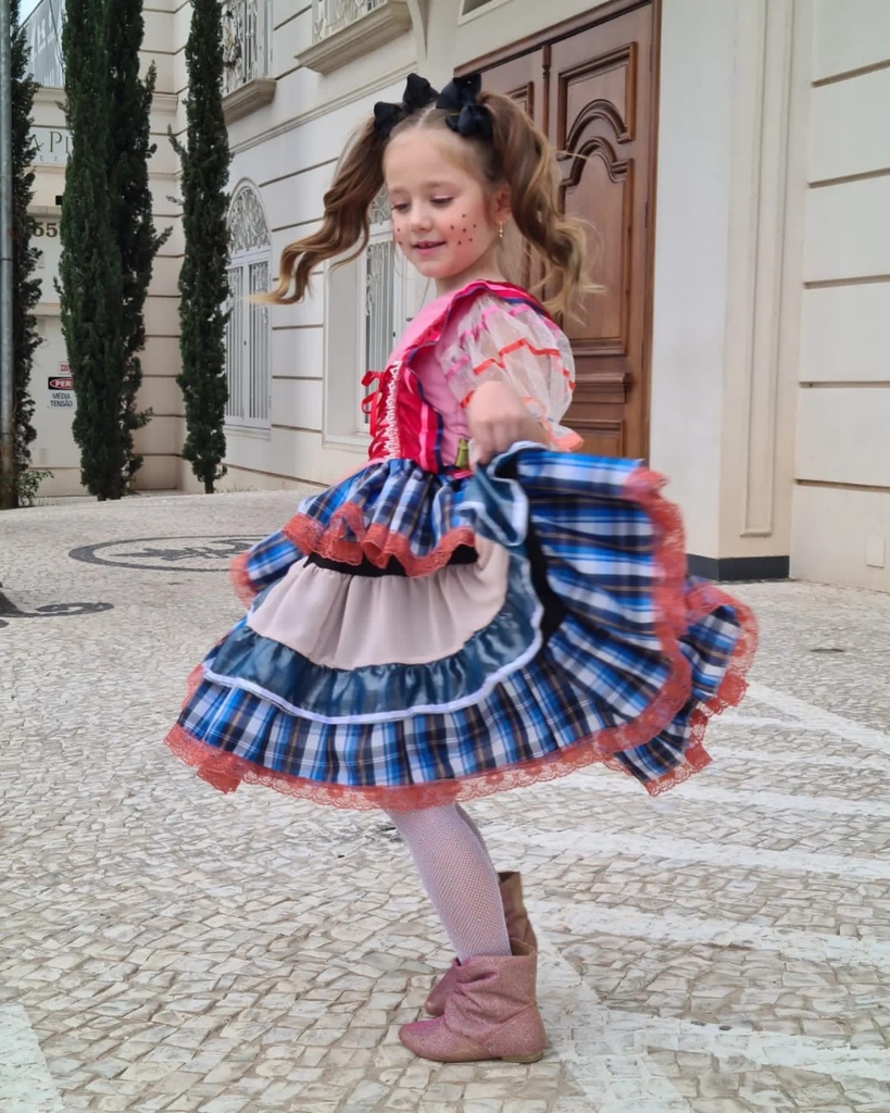 Roupa Festa Junina Conjunto Azul Caipira Infantil