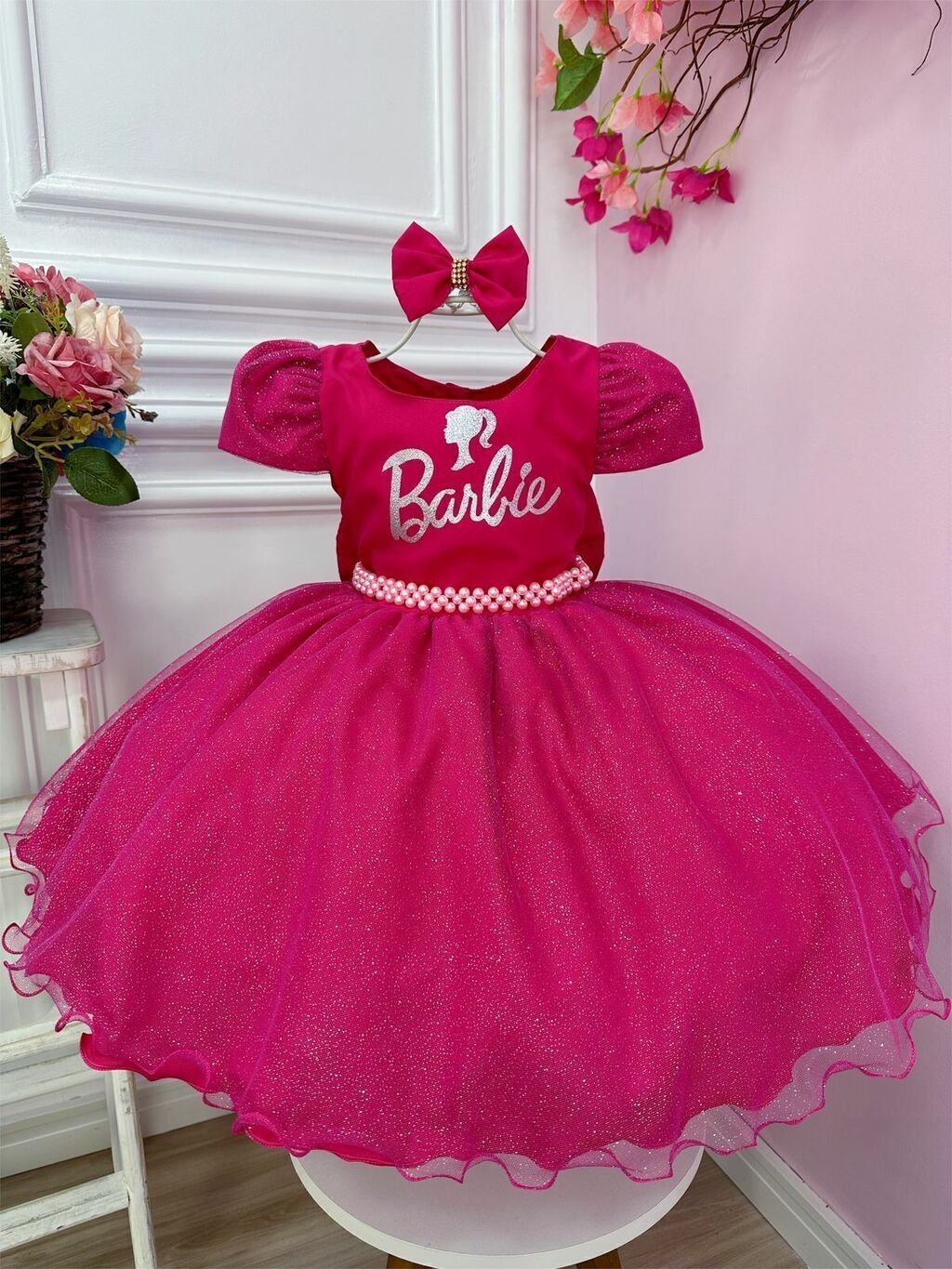 Vestido Infantil Barbie Rosa