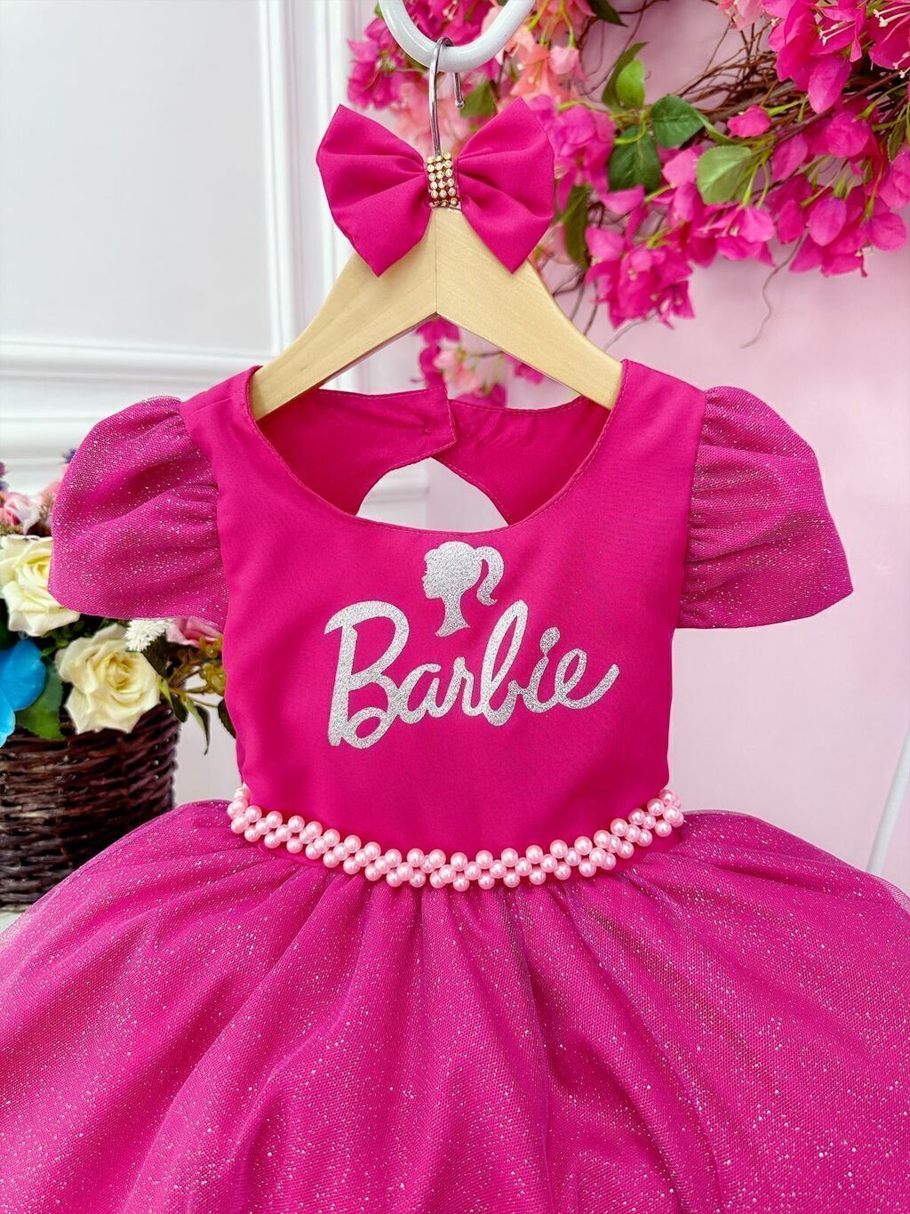 Vestido Infantil Barbie Pink Com Cinto de Pérolas – Moda infantil