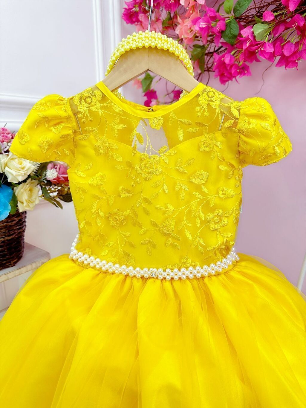 Vestido Infantil Dama Honra Azul Royal Casamento Renda - Rosa