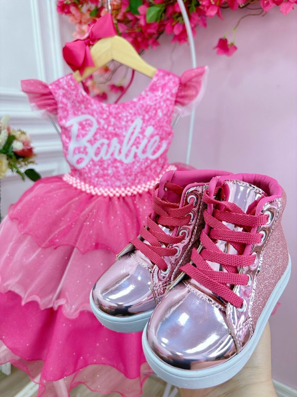 Vestido Infantil Barbie Luxo Festa Rosa Pink