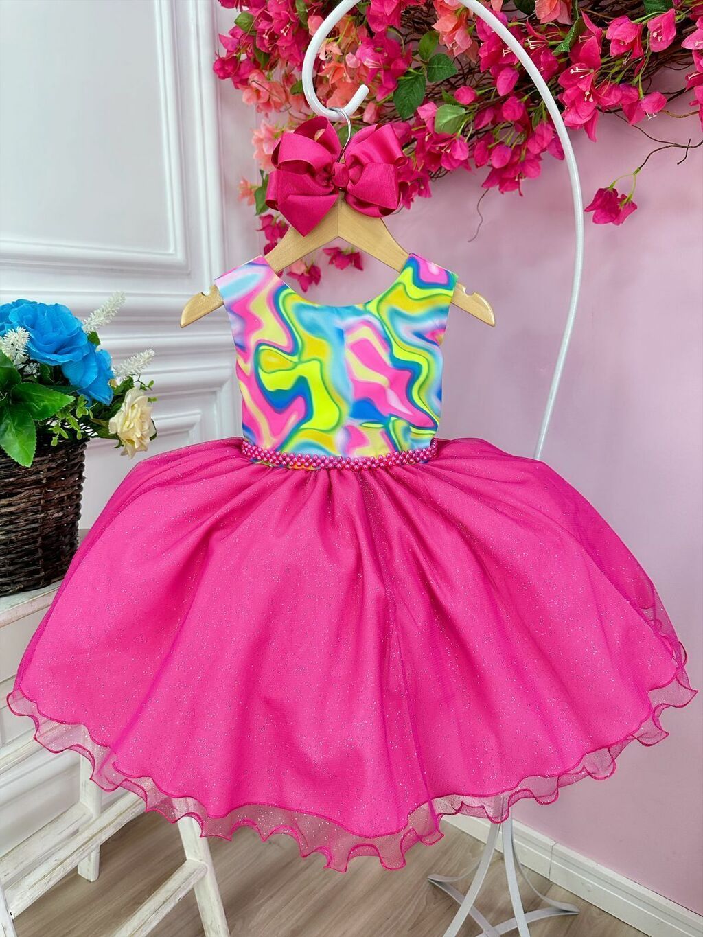 Vestido Infantil Barbie Rosa Glitter