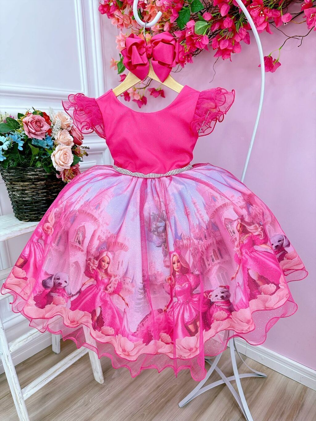 Vestido Infantil Barbie Pink Festa Luxo