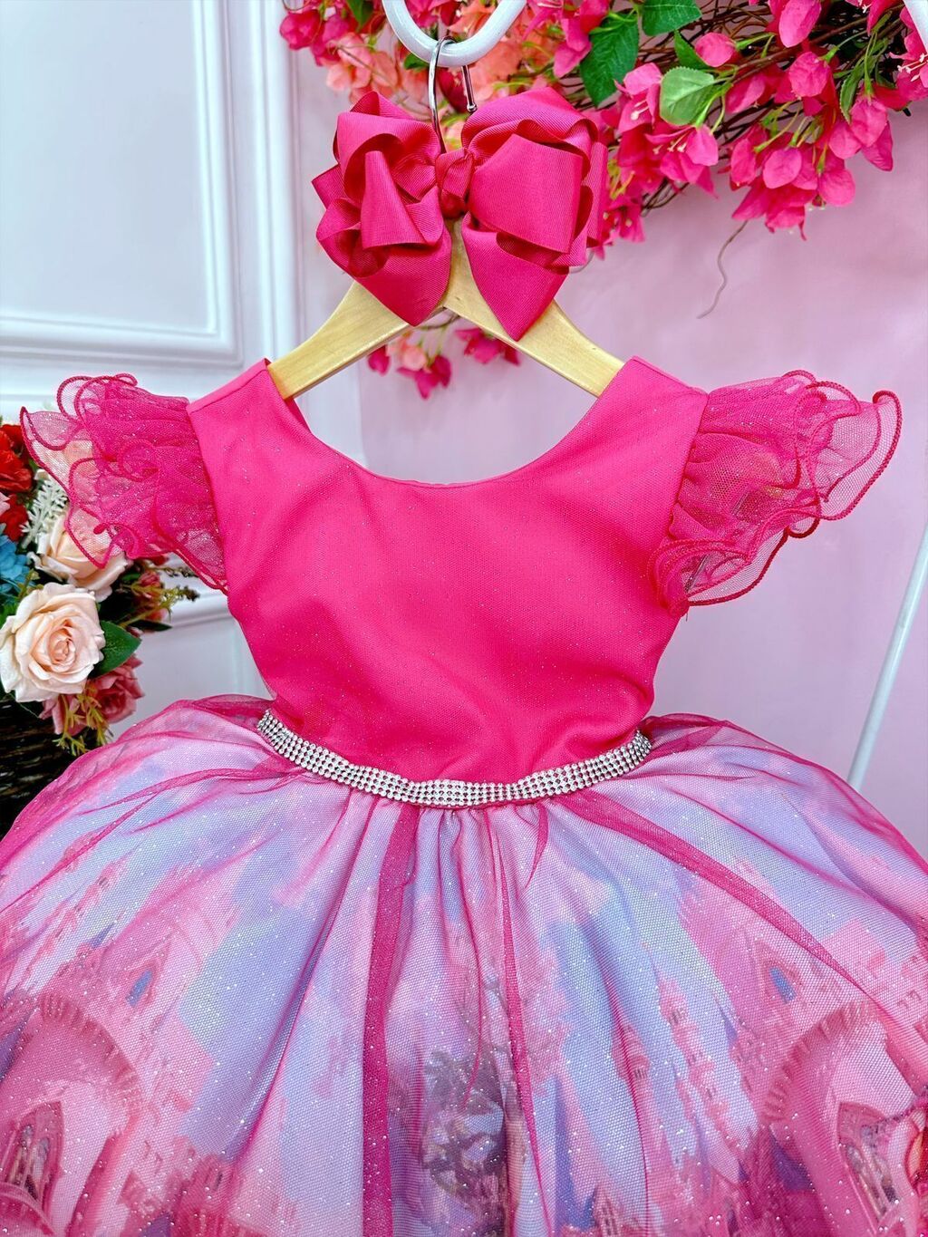 Vestido Infantil Barbie Rosa Glitter