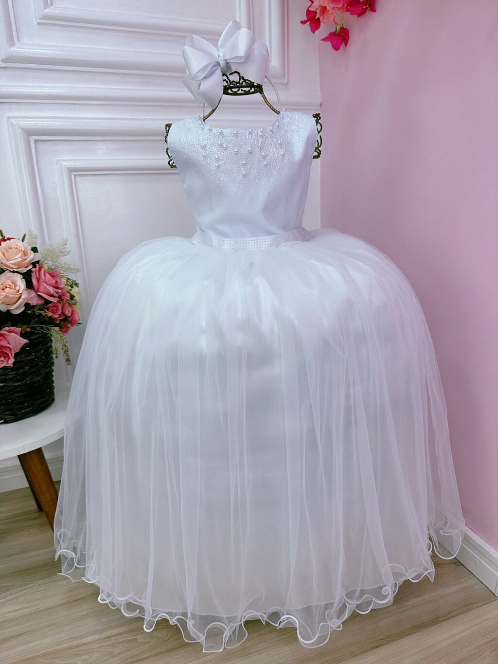 Vestido Infantil Dama Honra Azul Royal Casamento Renda - Rosa