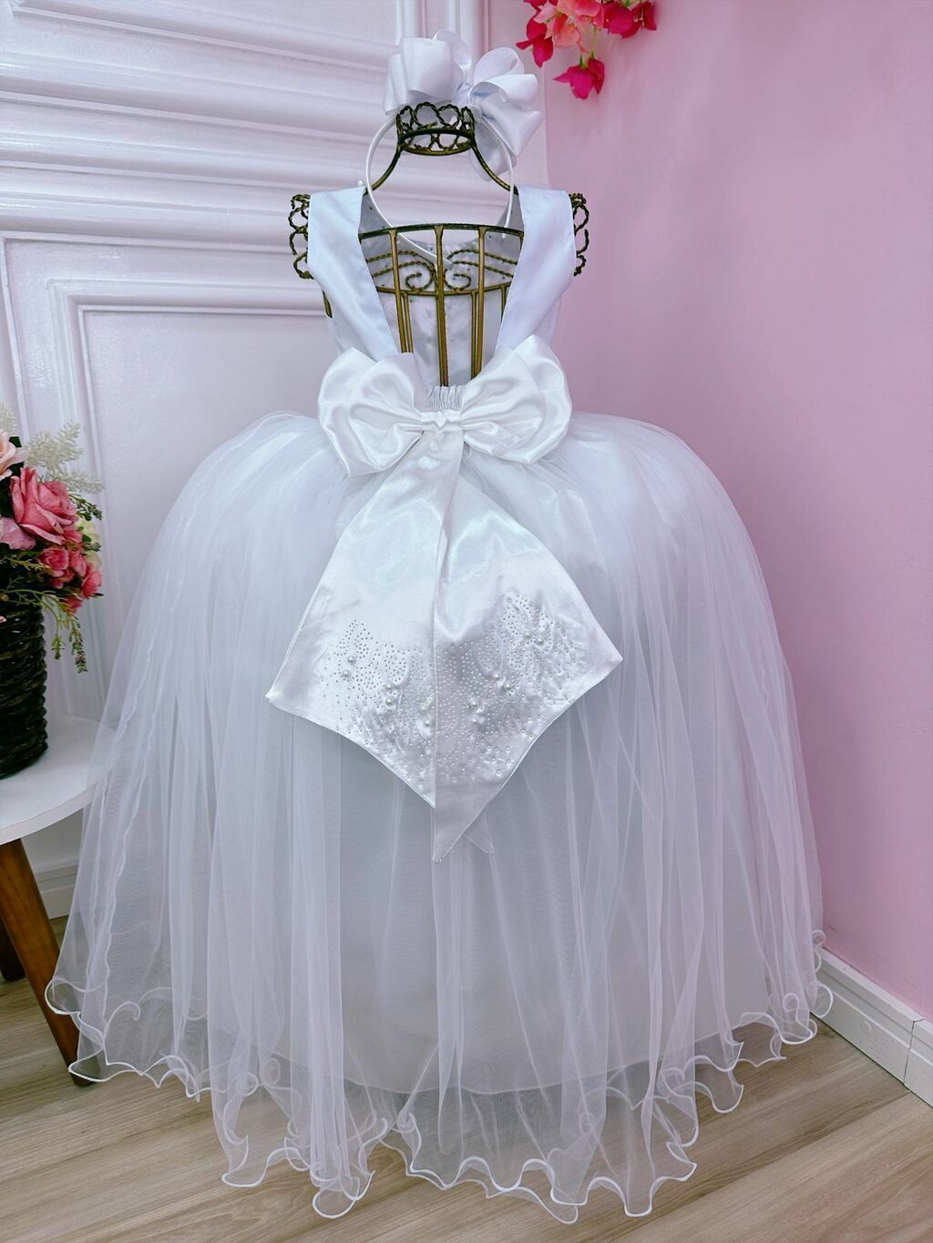 Vestido Infantil Dama Honra Azul Royal Casamento Renda - Rosa