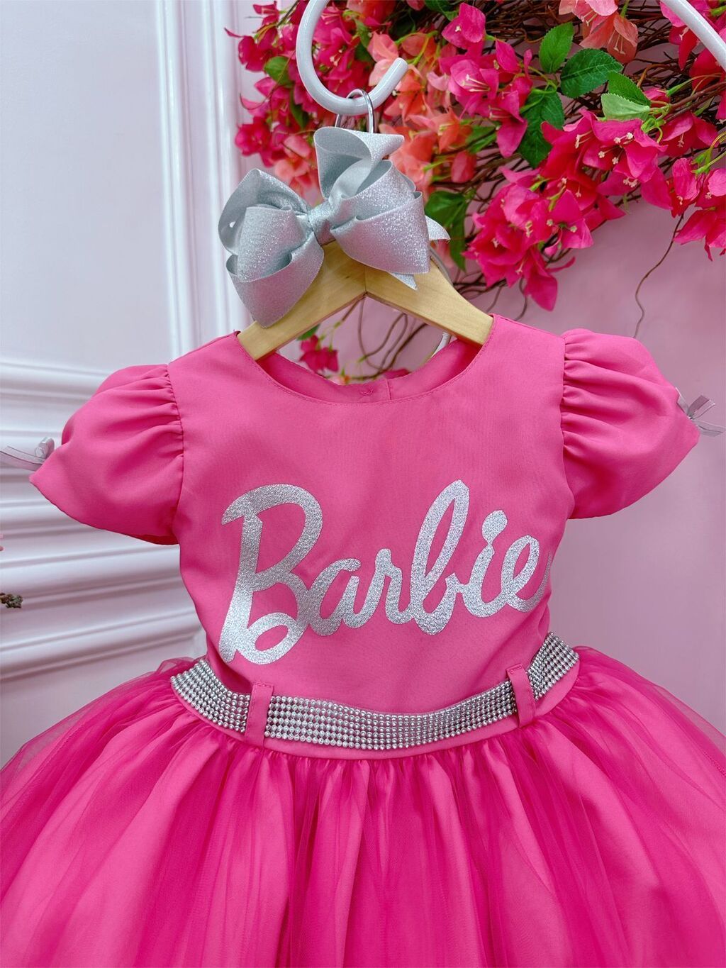 Vestido Infantil Barbie Princesa Rosa Chiclete com Cinto - Fabuloso Ateliê