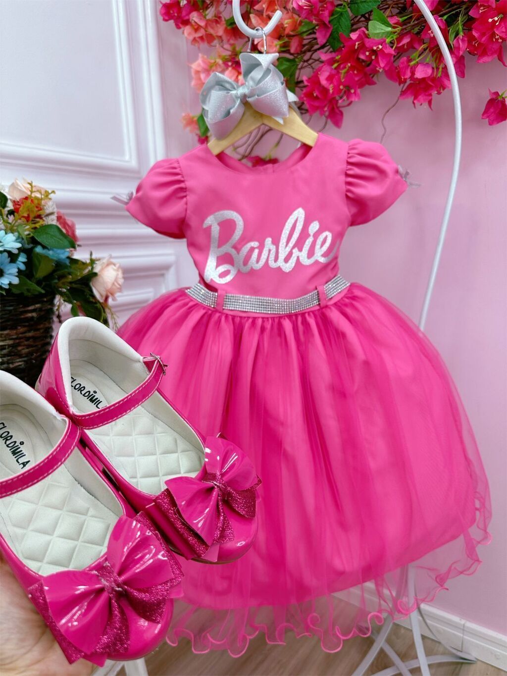 Vestido Infantil Barbie Princesa Rosa Chiclete com Cinto - Fabuloso Ateliê