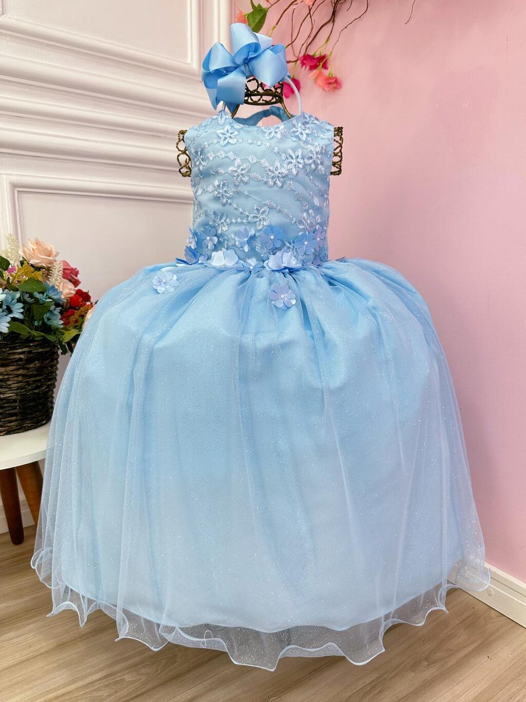 Vestido Infantil Dama Honra Azul Royal Casamento Renda - Rosa