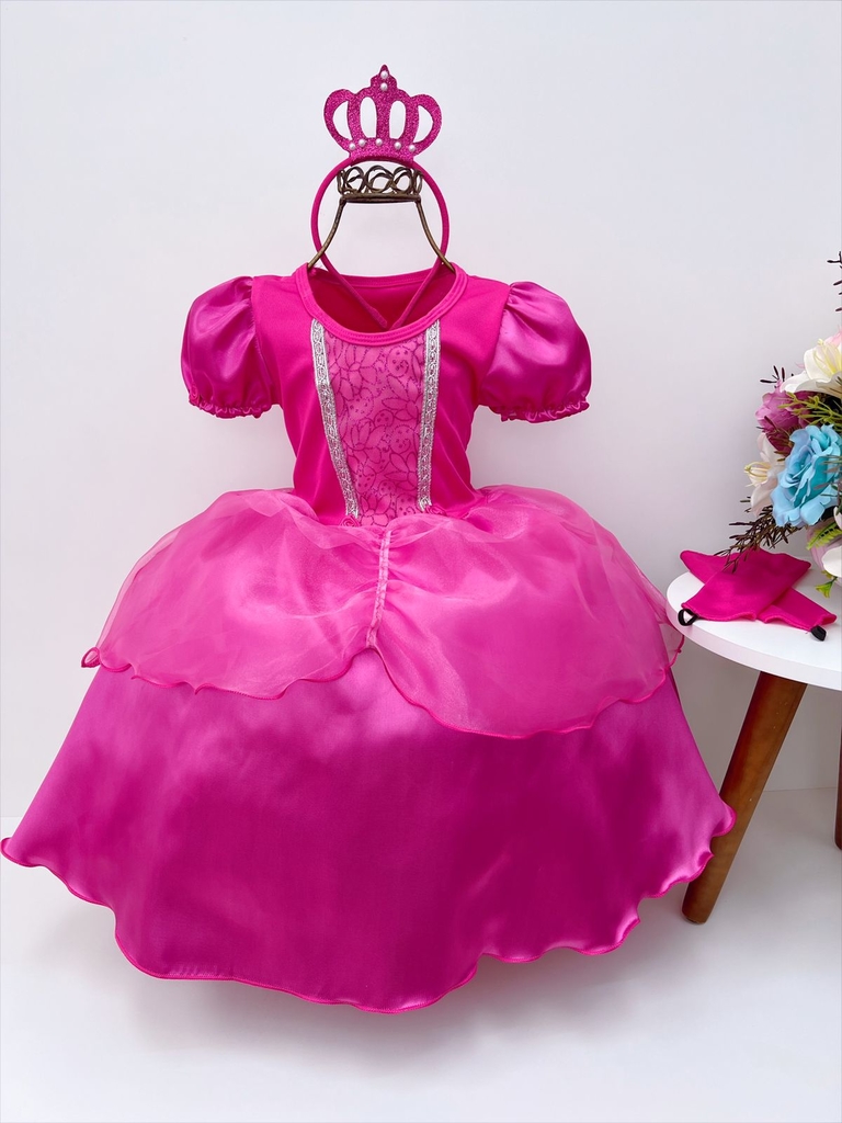 VESTIDO BEBE ROSA FESTA PRINCESA AURORA BELA ADORMECIDA LUXO